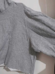 Gray Cropped Hoodie