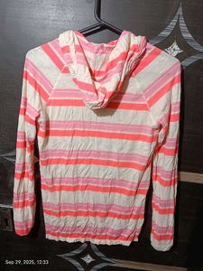 AE Striped Hoodie - Pink &amp; Coral Lightweight Top