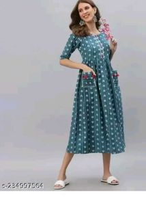 Blue Printed Cotton Dress
