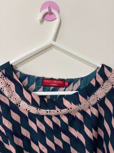 Patterned Blouse with Crochet Detail