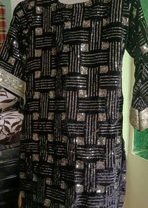Black &amp; Silver Embellished Kurti