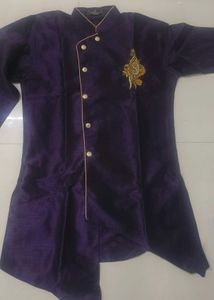 Boys' Purple Asymmetrical Kurta