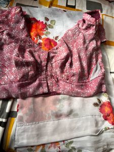 Floral Print Saree with pink blouse