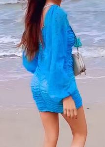 Blue Ribbed Bodycon Dress
