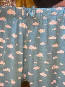 Cute Sky Blue Bow Embedded Happy Night Suit/lounge