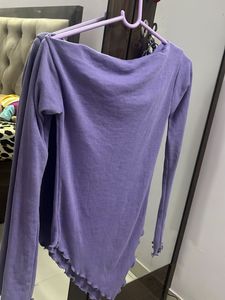 Lavender One-Shoulder Ribbed Top