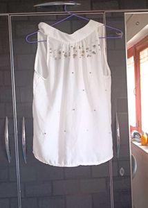 White Tank Top With Beaded Pearls