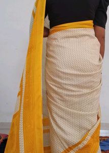 Elegant Cream &amp; Yellow Saree