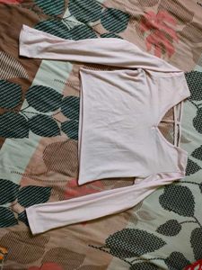 Powder Pink Full Sleeve Top With Neck Detailing