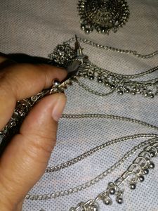 Oxidised Traditional Earrings With Mang Tikka