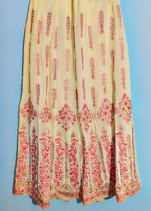 Cream Color Embroiderd Kurta/Skirt Suit Set