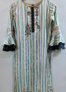 Festive Green Kurta with Bell Sleeves New