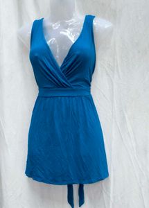 7210. Blue V-Neck Dress