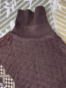 Brown Knit Fringe Poncho