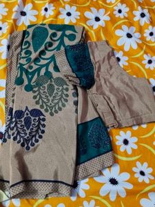 Elegant Beige &amp; Green Saree with Blouse