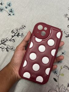 Leather Case iPhone 13 Polka Dots Marron