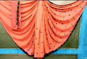 Karwachauth Offer Sale Embroidered Peach Saree