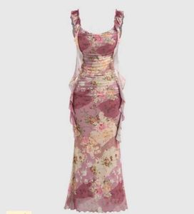 Floral Print Mesh Maxi Dress