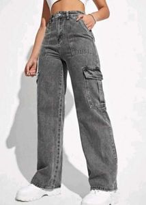 Grey Wash Wide Leg Cargo Jeans