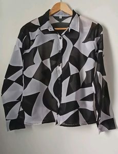 Abstract Sheer Button-Up