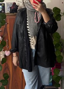 ZARA Black faux leather shirt/overshirt