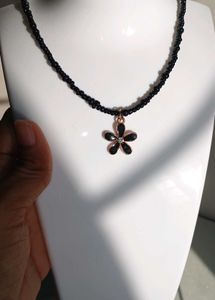 Floral Black Beaded Necklace
