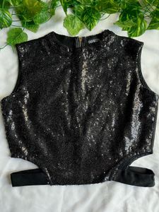 Faballey Women’s Black Sequin Crop Top
