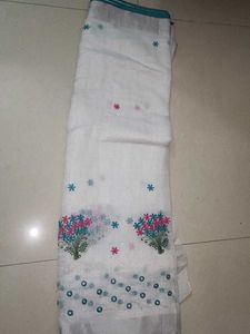 White Cotton  Linen Saree