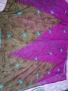 Brown & Purple Embroidered Saree