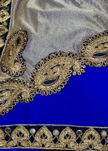 Beautiful Royal Blue Saree with Gold Lace