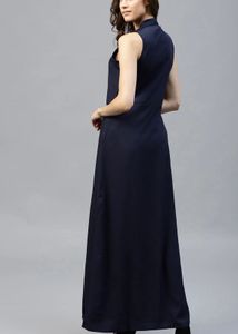 Chic Sleeveless Navy Maxi Dress