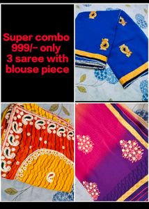 Super Combo Of 3 New Saree With Blouse Piece