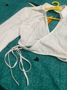 Zara White Crop Tie Top