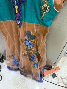 Embroidered Teal &amp; Sheer Dress
