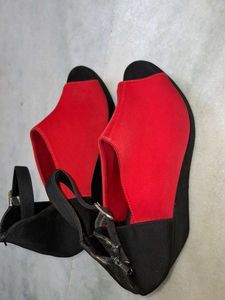 Red & Black Wedge Heel Sandals