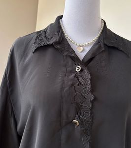 Heavy Embroided Satin Black Shirt 44bust