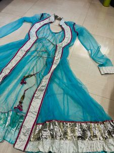 Elegant Teal &amp; Gold Anarkali Suit