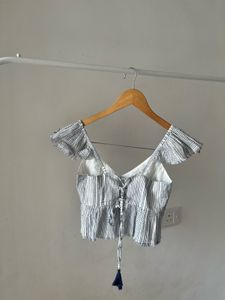 Mango off White Printed Top w Open Back Details