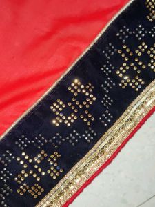 Embroidered Navy Blue And Red Net Saree 💙❤️