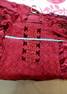 Red Velvet Pakistani Heavy Embroidered Kurta Set