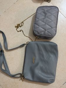 Quilted Grey Crossbody Bag Set