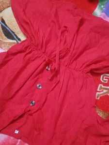 Red Button-Down Top
