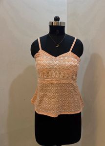 Peach Embroidered Tank Top