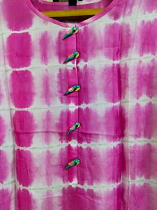 Pink And White Peacock Kurta (L/XL)