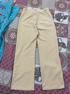 Beige Wide Leg Trousers