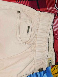 Beige Elastic Waist Pants