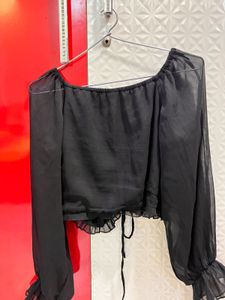 Black Sheer Sleeve Top