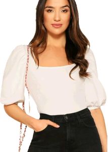 White Puff Sleeve Square Neck Top