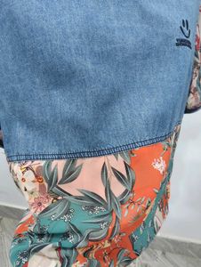 Floral Denim Patch Top