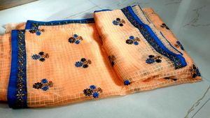Peach Embroidered Organza Saree